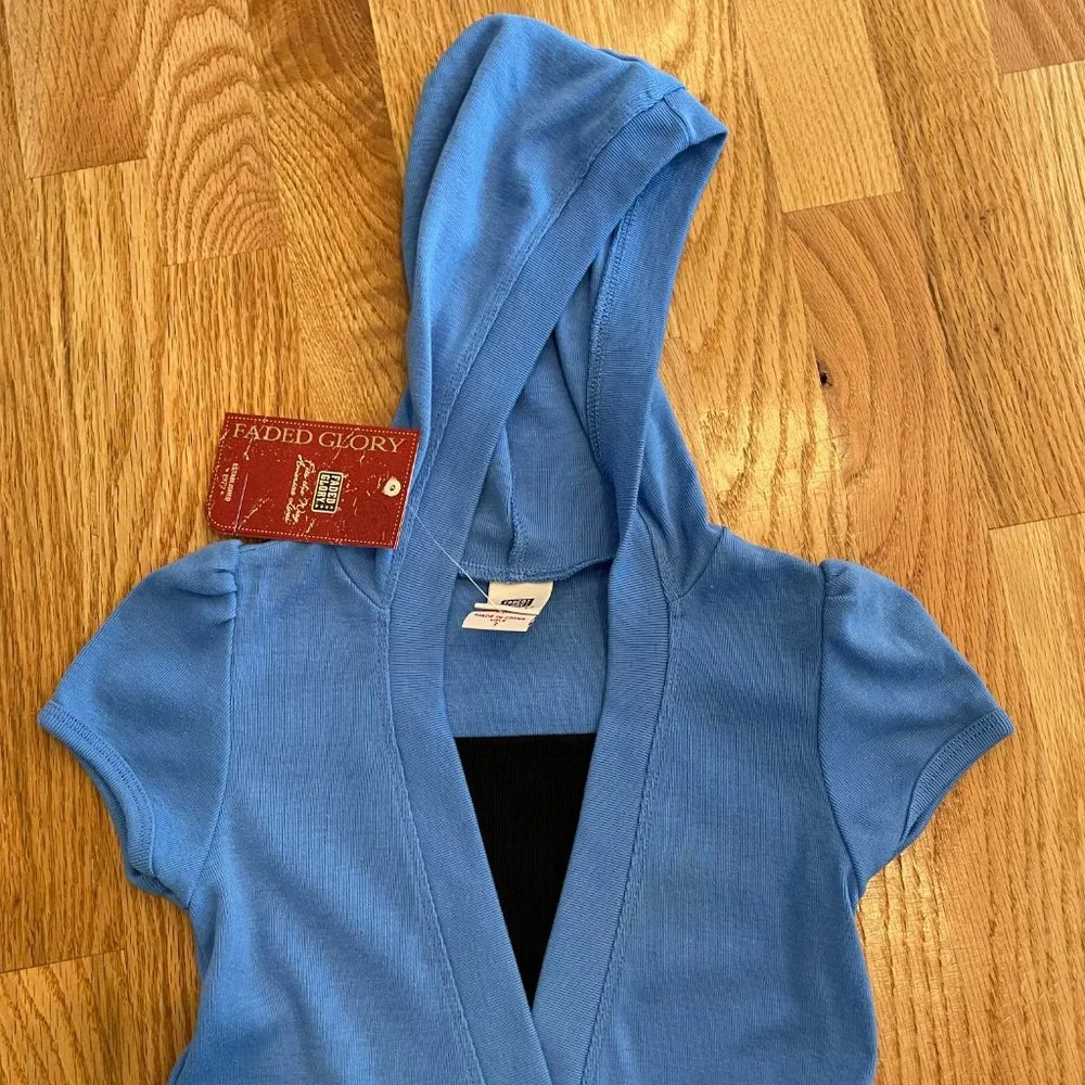Faded Glory Originals Girls Blue Hoodie Plaid Short Sleeve Dress Size 7 NWT